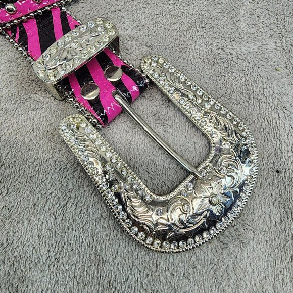 Belt Womens 38 Pink Black Rhinestone Studded Western Cowgirl main image 7